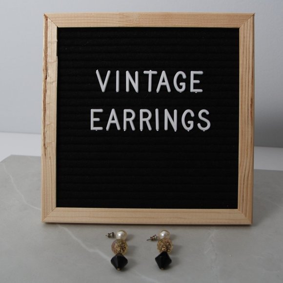 Vintage Black and White Drop Earrings - Picture 2 of 3